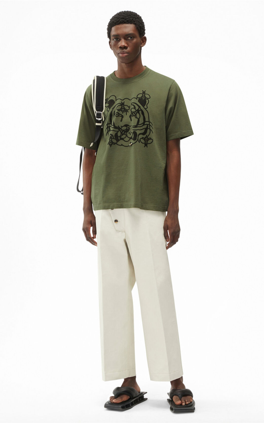 T Shirt Kenzo Homme Bee a Tiger Vert Olive ZYIPU-9142